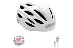 MAGIC SELECT Casco de Ciclismo con Luz Advertencia Roja + Luz Frontal Blanca. Casco de Bicicleta, Patinete, MTB, Ligero con Forro Desmontable, Carcasa PC + EPS, 20 Respiraderos y Cable USB.