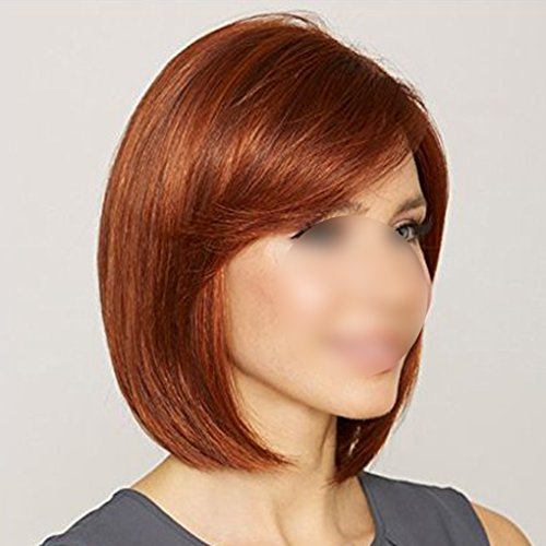 LUFA Fashion Damen Synthetische Perücken für Frauen gekippte Frisette Kurzhaar Perücken Wein Rot - 4