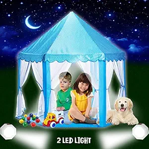 Wembley Tent for Kids Castle Children Play House with Led Light (Hexagonal, Blue)