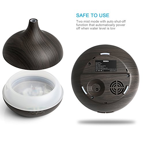 REIDEA Aroma Diffuser 300ml Ultraschall Luftbefeuchter Leise Kalten Nebel Oil Düfte Humidifier Holzmaserung LED mit 7 Farben, Abschaltautomatik und Timer - 4