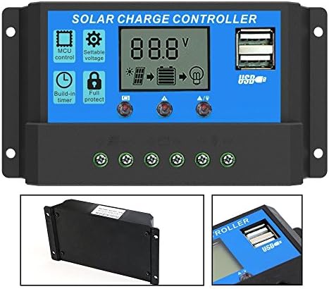 Qaurora Solar Charge Controller Intelligent Charge Regulator with Dual USB 5V Output for Solar Panel Battery Lamp Overload Protection (10A)