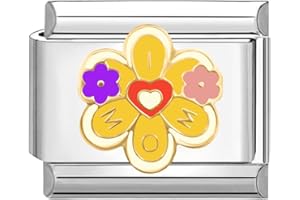 Quiges - Modulo Charm Link in stile italiano da 9 mm in acciaio inox Amore MAMMA per bracciali in stile Italian Links