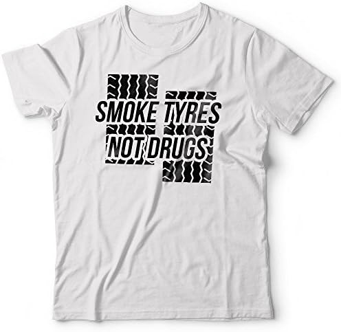 Smoke Tyres Not Drugs Funny T Shirt Unisex Car Enthusiasts Racing JDM Top Tshirt Sizes S - XXL Black White Heather Grey (X-Large, White)