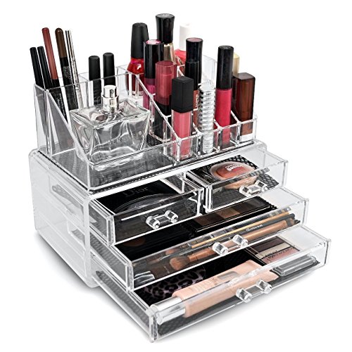 wanderagio Badezimmer Make-up Art Werkzeug Zubehör Organizer Acryl Schmuck und Kosmetik Aufbewahrung Display Pinsel Boxen, farblos, Einheitsgröße - 4