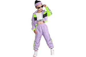 LOLANTA 3 pezzi vestiti hip hop per ragazze, tuta colorblock retrò anni '80, canotta corta, giacca con cerniera, pantaloni jogger 4-13 anni