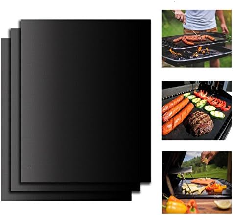 Tegollus BBQ Grill Mat Set of 3 - Non Stick Oven Liner Teflon Cooking Mats - Perfect for Baking on Gas, Charcoal, Oven and Electric Grills - Reusable, Durable, Heat Resistant Barbecue Sheets For Grilling Meat, Veggies, Seafood