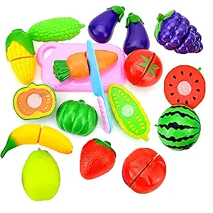 Khasala Brothers 12 pcs Fruits and Vegetables Cutting Play Toy Set , Fruits, Vegetables, Knife, Plate and Cutting-Board for Kids ( Pack of 12 )(Fruit Set)