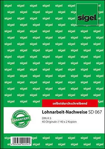 Sigel SD067 Lohnarbeits-Nachweis A5, 3x40 Blatt, selbstdurchschreibend