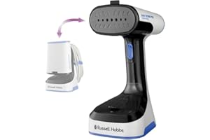 Russell Hobbs Défroisseur vapeur [Compact, pliable et rangement facile] Fer à repasser (portable pour maison, voyage, 1500 W, chauffe rapide, cordon 3m, réservoir 150ml, embout tissus incl) 26740-56