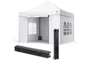 VOUNOT Gazebo 3x3m Pieghevole con 4 Parti Laterali, Gazebo da Giardino Tenda Padiglione Pop up con 4 Sacchi di Sabbia di Peso e Sacca di Trasporto, Bianco