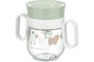 Mepal - Gobelet d'Apprentissage 360° Mio Little Dutch - Étanche - Bord à 360° pour boire de tous les côtés - Poignées à prise facile - Se scelle lorsque l'enfant cesse de boire - 200 ml - Little Farm