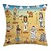 Produktbild kissenbezüge Cartoon Image of Historical Egypt Characters with Pyramids Cleopatra King Mummy Child Decor, Decorative Square Accent Pillow Case, 18 X 18 Inches, Multi
