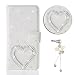 Produktbild Galaxy S3 Neo Handytasche,Samsung S3 Hülle,Sunroyal Elegant Luxus Noble Weiß Heart Herz Shining Blumen Flower Bling Diamant Glitzer Rhinestone Muster Entwurf PU Leder Schutz Handyhülle Strass Klapp Flip Bookstyle Akku Wallet Case Folio PU-lederne Dünn Faux Kunstleder DIAMANT Bling Strass Protektiv Cover Tasche Glitter Kristall Crystal Matt Bunt Hart Haut PC Bumper mit Kartenfach Magnetverschlu und Ständer für Samsung Galaxy S3/S3 Neo mit Bling Diamant Anti Staub Schutz Stecker Stöpsel