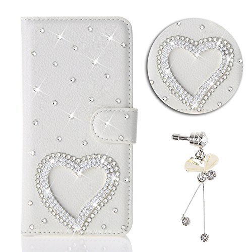 Galaxy S3 Neo Handytasche Samsung S3 H  lle Sunroyal Elegant Luxus Noble Wei   Heart Herz Shining Blumen Flower Bling Diamant Glitzer Rhinestone Muste