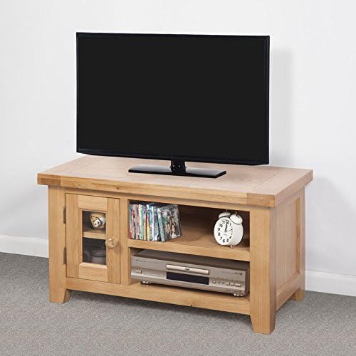 Earslwood Solid Wood Chunky Oak Small Widescreen Tv LCD Plasma Cabinet Stand Unit , Light Oak, H 50 x W 90 x D 44 cm