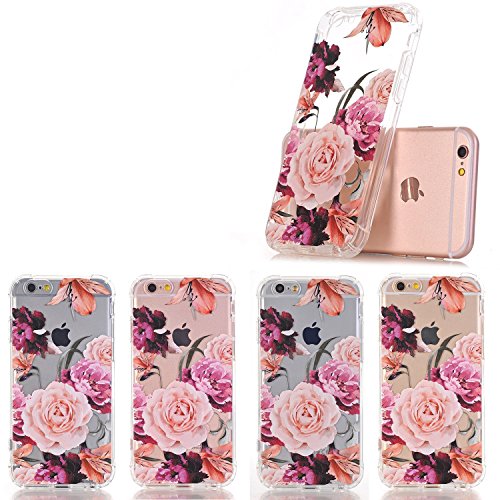 iPhone 6 6S Case with flowers, LUOLNH Slim Shockproof Clear Floral Pattern Soft Flexible TPU Back Cover [4.7 inch] -Purple Rose