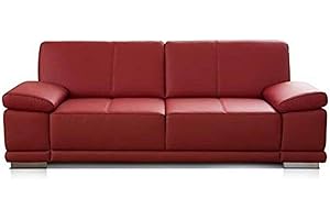 CAVADORE 2,5-Sitzer Sofa Corianne / Kleine Echtleder-Couch im modernen Design / Mit Armteilverstellung / 192 x 80 x 99 / Echtleder rot