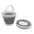 SAMMART Collapsible Bucket (White/Grey, 10L - Round)