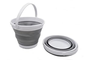 SAMMART Collapsible Bucket (White/Grey, 10L - Round)