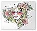 Produktbild VAICR Mauspad Curly Hair Mouse Pad,Exotic Young Woman with Sunglasses and Flowers Hippie Freedom Look,Non-Slip Rubber Base,Laser Optical Mouse Compatible,Green Pink and Yellow