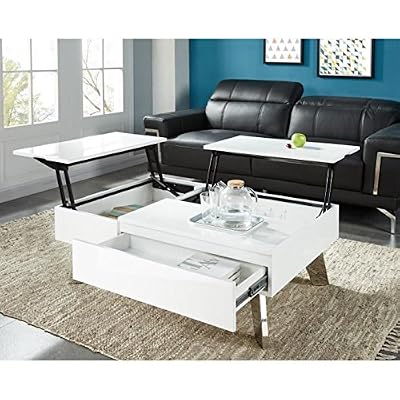 Générique Zanzibar table basse transformable 110x75 cm - laqué blanc brillant