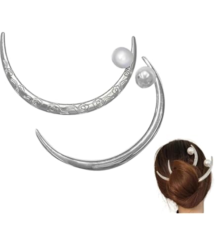 Buy Ashkash 1Pcs Vintage Crescent Moon Hair Fork Pearl Alloy Hair
