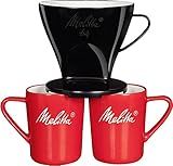 Schnelle Zubereitung: Aufsetzen des Filterhalters auf die Tasse(n), Einsetzen der Filtertüte, Einfüllen des Kaffeepulvers, Langsames Aufgießen des heißen Wassers im Uhrzeigersinn