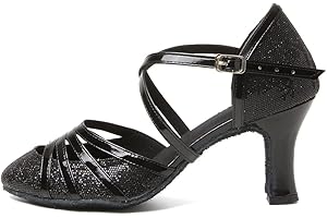 HROYL Chaussures de Danse Latine Femme Salsa Bachata Paillettes Bout Fermé Chaussures Danse Tango de Salon 070-FT053