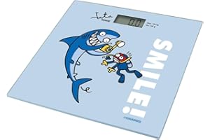 Jata 295K - Báscula de Baño Digital, Pantalla LCD, Alta precisión, Extraplana, Capacidad de 150 kg, Plataforma de Vidrio, Apagado Automático, Incluye Pila, Diseño Kukuxumusu