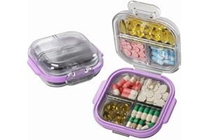 MURRI&MURRDI Pocket Pill Case Box, Pill Dispenser 7 Compartments, Weekly Medication Organiser, Vitamin Medication Case Airtight & Moistureproof (Purple Gray)