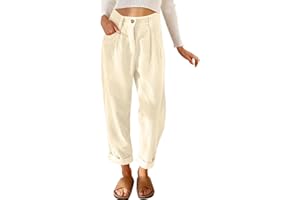 CheChury Pantalones Mujer Casuales Cintura Alta Pantalón de Pana Mujer Largas Pantalon Pierna Ancha Pantalones Verano Sólido Cintura Elástica Pantalon Piernas Rectas Cómodo Largos Causal Flojo Playa
