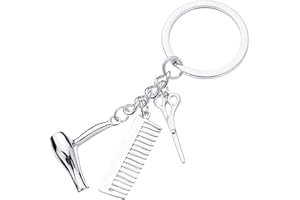 JNAWA Hairdressers Keyring Silver Salon Owner Hair Stylist Gift Perfect Scissor Key Chain Creative Hair Dryer Comb Keyring for Graduation Gift Christmas Birthday Gift