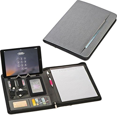 Leather Document Folder with included a Powebank 5000 mAh, A USB Cable, 8 Pockets, Mobile Phone Pocket, ballpoint pen and Belt Rack Case