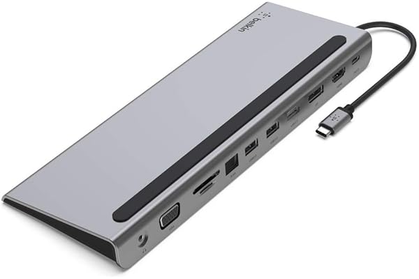 Belkin Station d'accueil USB-C multiport 11-en-1 (Hub USB-C avec 4K HDMI, DP, VGA, USB-C PD Pass-Through 100 W, 3 USB-A, Gigabit Ethernet, SD, MicroSD et 3,5 mm pour MacBook* Pro, Air, iPad XPS, etc)