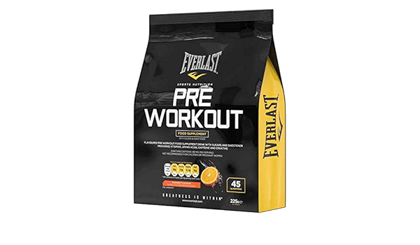 Everlast Sports Nutrition Flavoured Pre Workout Food Supplement Drink Providing Vitamins Amino Acids Caffeine Creatine 225 Grams 45 Servings Amazon Co Uk Health Personal Care