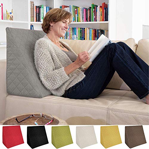 La Almohada Tipo Cuña increíble - para Su Sala De Estar o Su Recamara, Almohada para Leer con Un Sentado Relajado Diseño De Moda (Gris)
