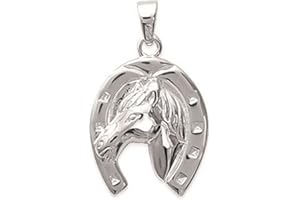 LES PLAISIRS DE STELLA Pendentif en Argent 925/000 - Fer avec Tête de Cheval - Bijoux Femme Homme Mixte Enfant Fille Garçon