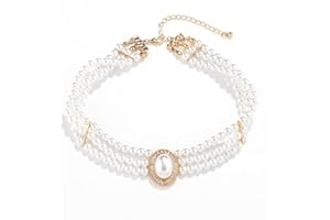 BSLVWG Wedding Suite Beads Choker Necklace 4 Rows Choker Simulated Pearl Rhodium Plated Elegance Charm Women's Necklace Multi Layer Choker Chain Rounds