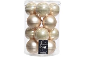16 Christbaumkugeln Glas 8cm Perle - Champagner Opal matt