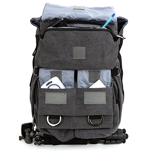 Evecase Grand Sac    Dos avec Housse de la Pluie pour Appareil Photo Cam  ra DSLR  Canon  Nikon etc  et Odinateur Portable Tablette jusqu      14 Pouces  Cloisons Amovibles  Pratique    Photographe-Gris