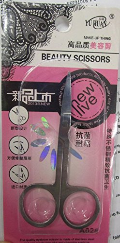 Woman Slanted Tip Stainless Steel Eyebrow Scissors Trimmer Cosmetic Tool Silver Tone
