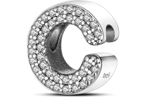 Symretie Pendentif Charm Lettre A-Z en Argent 925 pour Femme, Compatible avec les Bracelets et Colliers de Style Pandora et Européen. Convient aux Femmes et aux Filles.ZM222