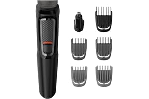 Philips Recortadora de Barba Serie 3000, Barbero, Máquina Cortar Pelo, Cortapelos Hombre, Kit 7 en 1 Para Cara, Pelo, Orejas y Nariz, 60min de uso, En Seco y Húmedo, Recargable, Funda, MG3720/15