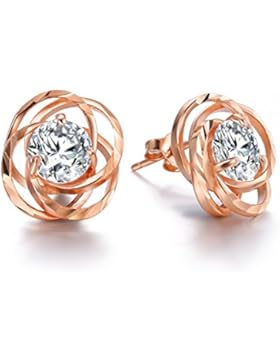 F.ZENI Damen Ohrstecker Ohrringe Set Rose Liebe Basic 925 Sterling Silber Zirkonia mit Etui