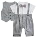 FEESHOW Baby Boys Bow Tie Gentleman Striped Romper Formal Outfits Suit with Vest Grey 12-18 Months