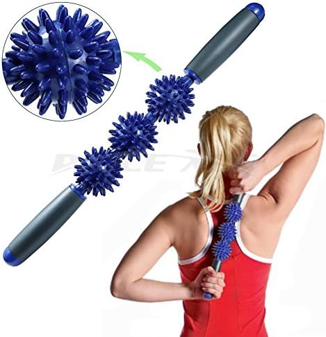 SHENGYANG Fascia and Cellulite Blaster Remover Muscle Roller - Trigger Point Body Massager - 3 Balls Massage Stick - Thorn Myofascial Release Tool Acupressure Therapy For Relax and Reduce Muscle Soren (Deep Blue)
