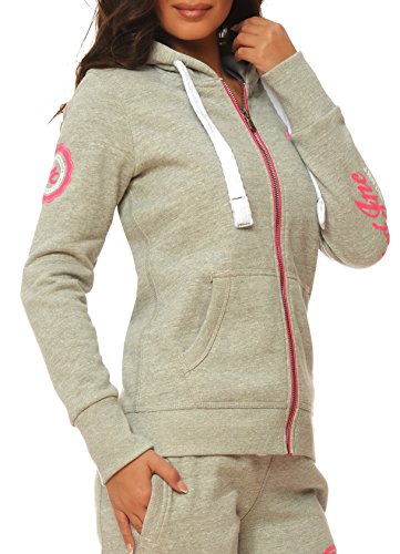 M.Conte Damen Sweatshirt Kapuzenjacke Hooded Sweater Sweat-Shirt-Jacke S M L XL Weiss Marine Blau Grau Melange Schwarz Pink Kapuze Rachel - 5