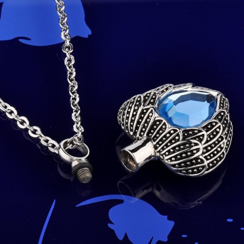 HOUSWEETY-Angel-Wing-Blue-Birthstone-Pet-Memorial-Urn-Necklace-Stainless-Steel-Waterproof-Cremation-Jewellery
