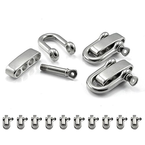 10er SET Schäkel aus Edelstahl mit verstellbarem Verschluss für Paracord Armbänder, Kordeln etc., Farbe: silber - Marke Ganzoo