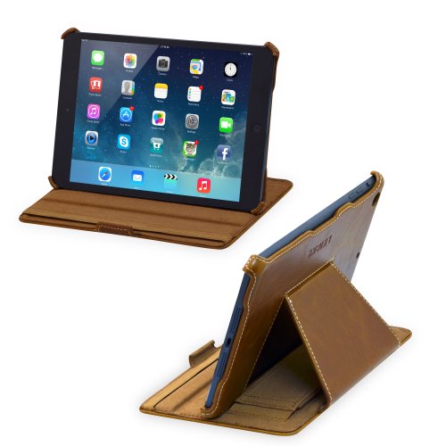 MANNA Ultraslim iPad Mini 3, Mini 2 Retina, Mini – Schutzhülle Hülle Case Tasche Kunstleder, braun Easystand – einfach aufstellbar Autosleep-Funktion CleverStrap Kopfstützenbefestigung - 2